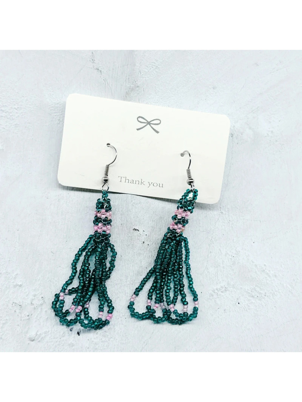 3085mc. Green Glass Seed Bead Earrings
